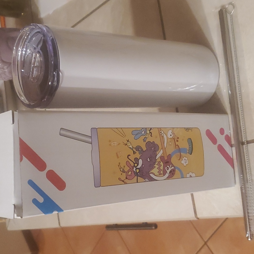 NWT White Sublimation 20oz Tumbler with Lid Metal Straw & Brush 2 Pack